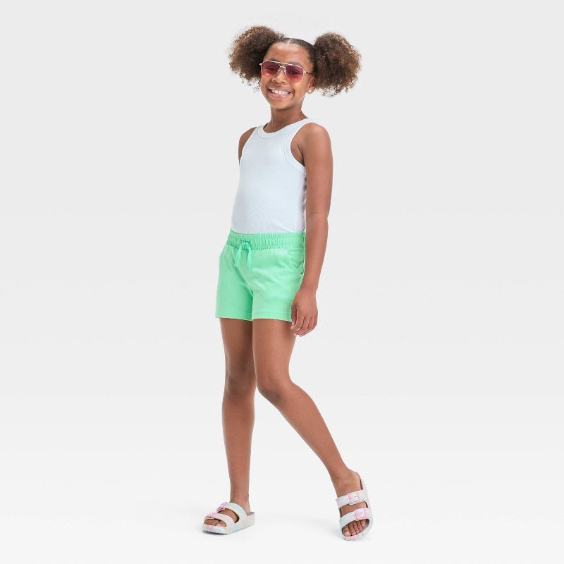 slide 3 of 3, Girls' Pull-On Knit Shorts - Cat & Jack™ Lime Green S: Elastic Waist, Tagless Design, 1 ct