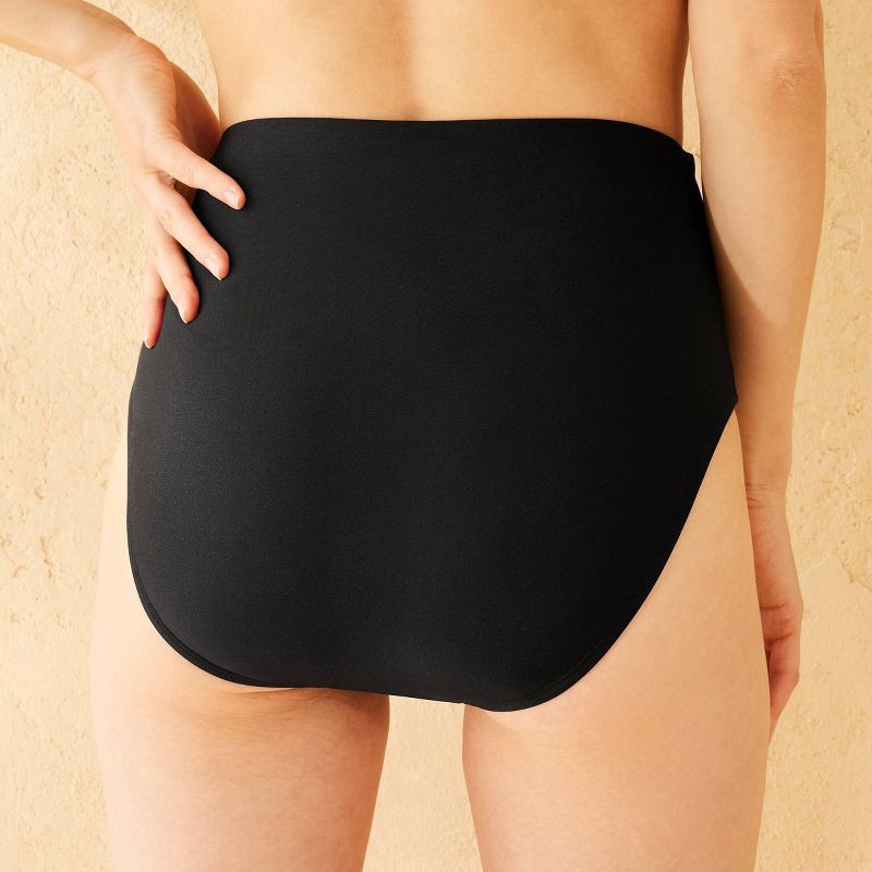 slide 2 of 9, Women's Metallic High Waist Full Coverage Bikini Bottom - Shade & Shore™ Black L: Recycled Polyester, Spandex, High Rise, Pull-On, 1 ct