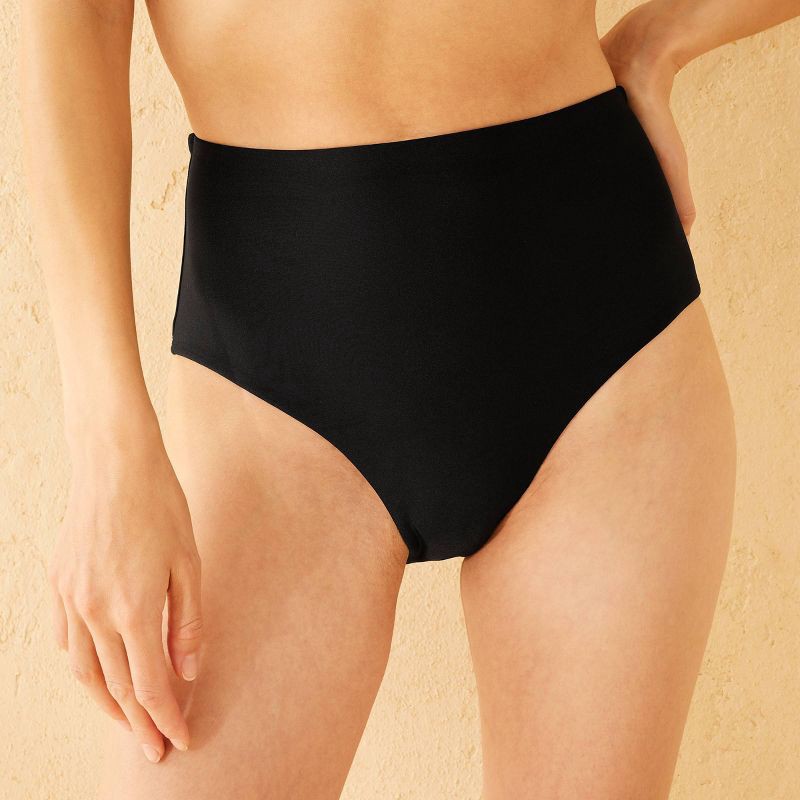 slide 1 of 9, Women's Metallic High Waist Full Coverage Bikini Bottom - Shade & Shore™ Black L: Recycled Polyester, Spandex, High Rise, Pull-On, 1 ct