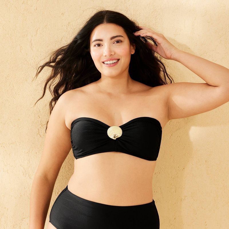 slide 4 of 9, Women's Metallic Shell Hardware Bandeau Bikini Top - Shade & Shore™ Black S: Recycled Polyester, Spandex, Adjustable Strap, 1 ct