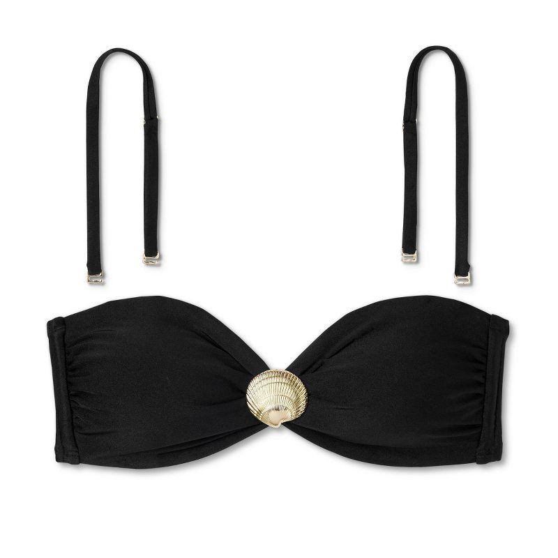 slide 8 of 9, Women's Metallic Shell Hardware Bandeau Bikini Top - Shade & Shore™ Black S: Recycled Polyester, Spandex, Adjustable Strap, 1 ct