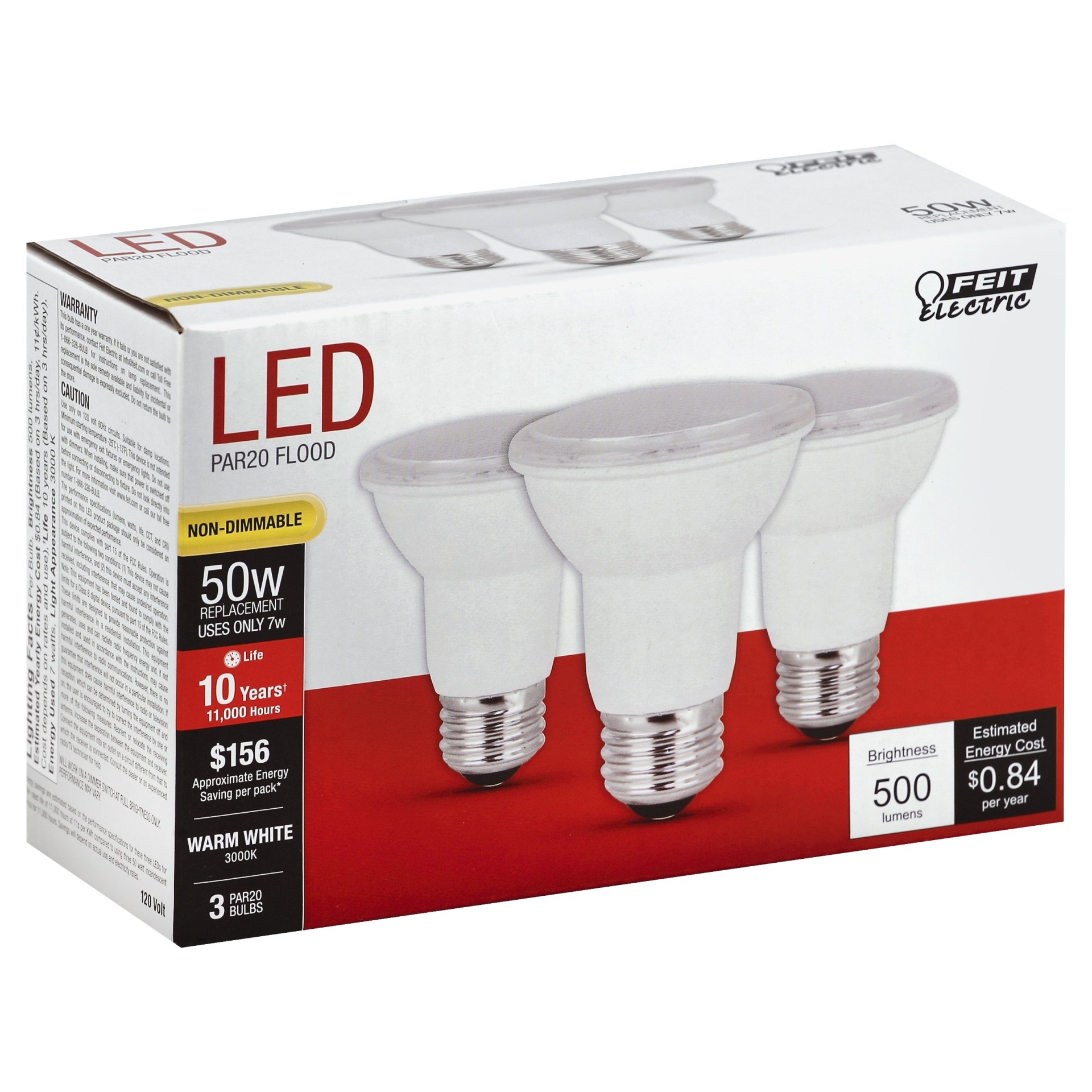 slide 1 of 1, Feit Electric 50 Watts LED Flood Warm White Bulbs 3 ea, 3 ct