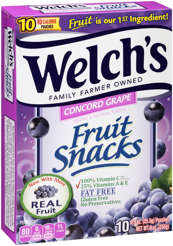 slide 1 of 1, Welch's Concord Grape Fruit Snacks 10-0.9 Oz. Pouches, 10 ct