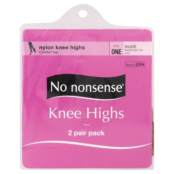 slide 1 of 1, No Nonsense Knee Highs, Reinforced Toe, One Size, Nude, 2 pair