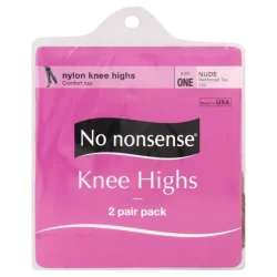 No Nonsense Knee Highs, Reinforced Toe, One Size, Nude