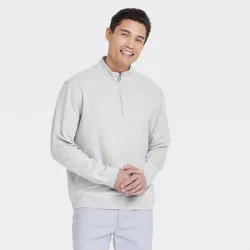 Men's Comfort Wear 1/4 Zip Sweatshirt - Goodfellow & Co™ Heather Gray L: Heavyweight French Terry, Turtle Neck
