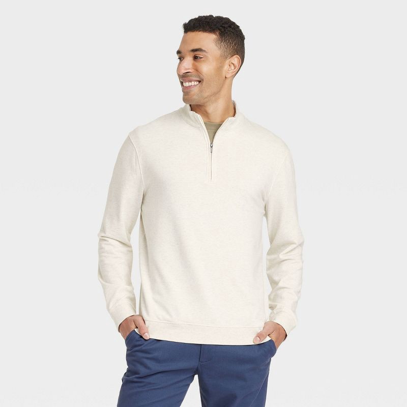 slide 1 of 3, Men's Comfort Wear 1/4 Zip Sweatshirt - Goodfellow & Co™ Oatmeal M, 1 ct