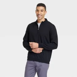 Men's Comfort Wear 1/4 Zip Sweatshirt - Goodfellow & Co™ Black S: Heavyweight French Terry, Turtle Neck