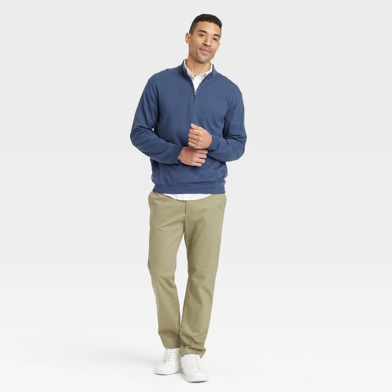 slide 3 of 3, Men's Comfort Wear 1/4 Zip Sweatshirt - Goodfellow & Co™ Navy Blue M: Heavyweight French Terry, Turtle Neck, 1 ct