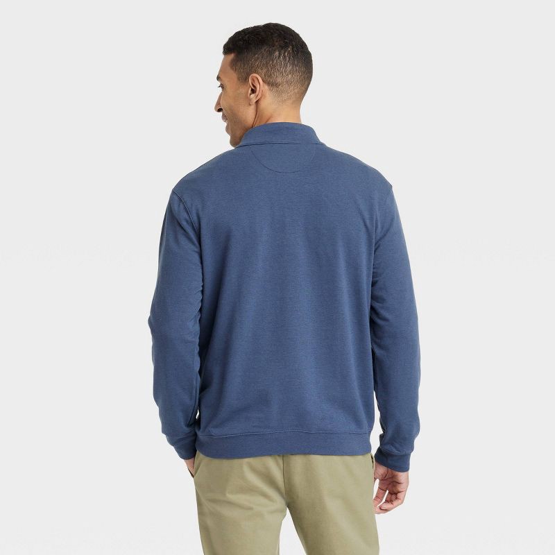 slide 2 of 3, Men's Comfort Wear 1/4 Zip Sweatshirt - Goodfellow & Co™ Navy Blue XXL: Heavyweight French Terry, Turtle Neck, Ribbed Cuff, 1 ct