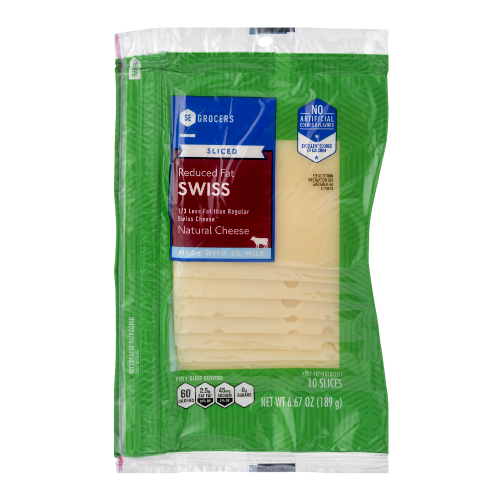 slide 1 of 1, SE Grocers Sliced Reduced Fat Swiss Natural Cheese, 10 ct; 6.6 oz