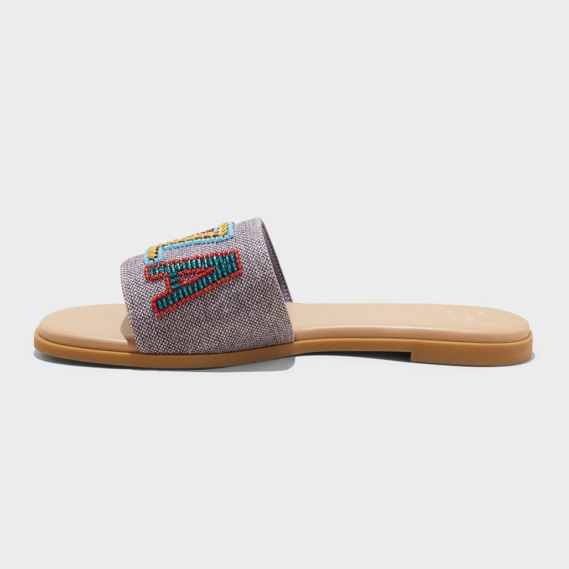 slide 2 of 4, Women's Nehemia Beaded Canvas Slide Sandals - A New Day™ Navy Blue 6: Slip-On, Open Toe, Block Heel, 1 ct