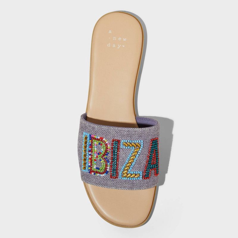 slide 3 of 4, Women's Nehemia Beaded Canvas Slide Sandals - A New Day™ Navy Blue 6: Slip-On, Open Toe, Block Heel, 1 ct