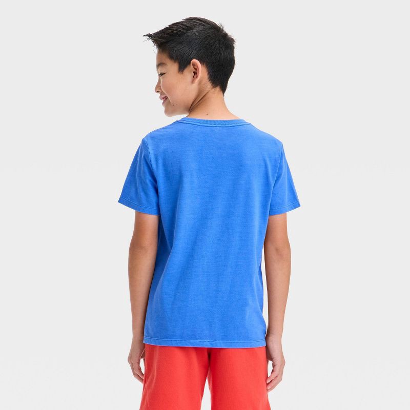 slide 2 of 3, Boys' Short Sleeve Washed Pocket T-Shirt - Cat & Jack™ Blue L: Midweight, Pullover Style, 1 ct