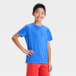Boys' Short Sleeve Washed Pocket T-Shirt - Cat & Jack™ Blue XL: Casual Pullover, Below Hip