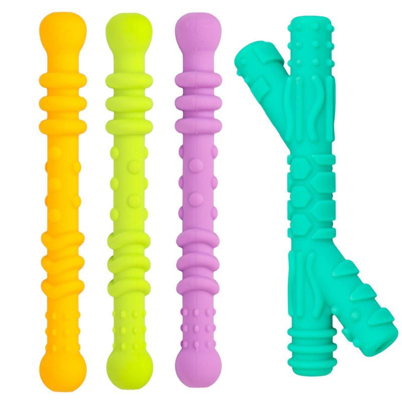 slide 2 of 7, Re-Play Assorted Teether Straws with Cleaning brush - 4pk, 4 ct