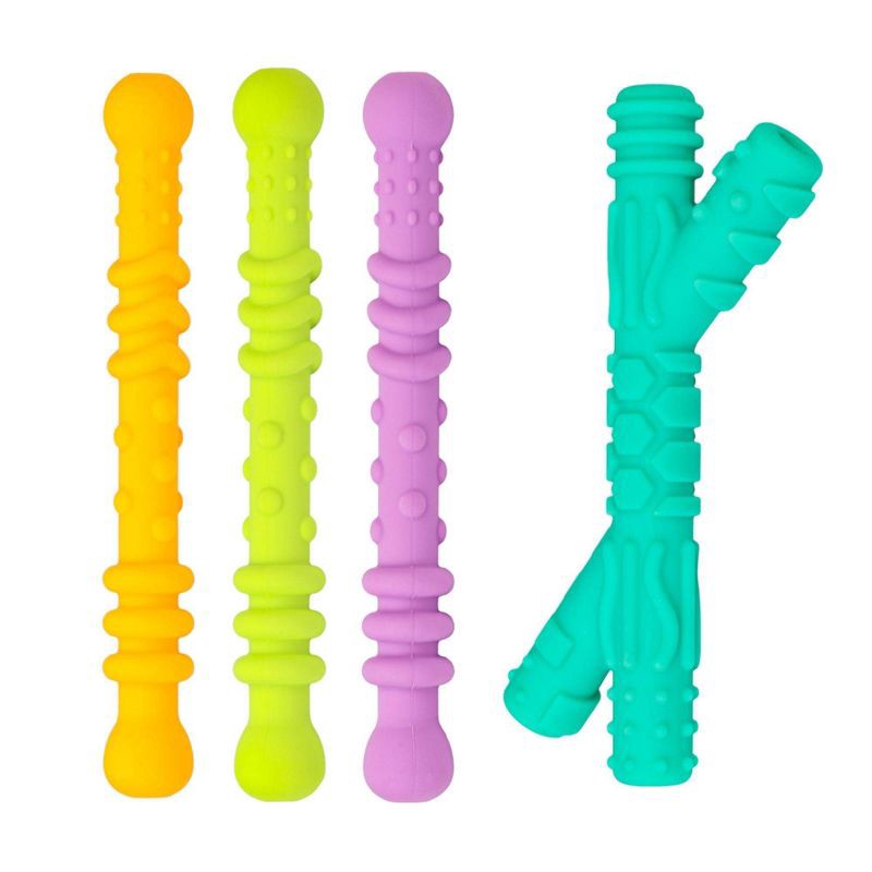 slide 1 of 7, Re-Play Assorted Teether Straws with Cleaning brush - 4pk, 4 ct