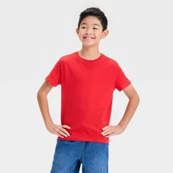 Boys' Short Sleeve T-Shirt - Cat & Jack™ Red M: Crew Neck, Pullover, Jersey Fabric