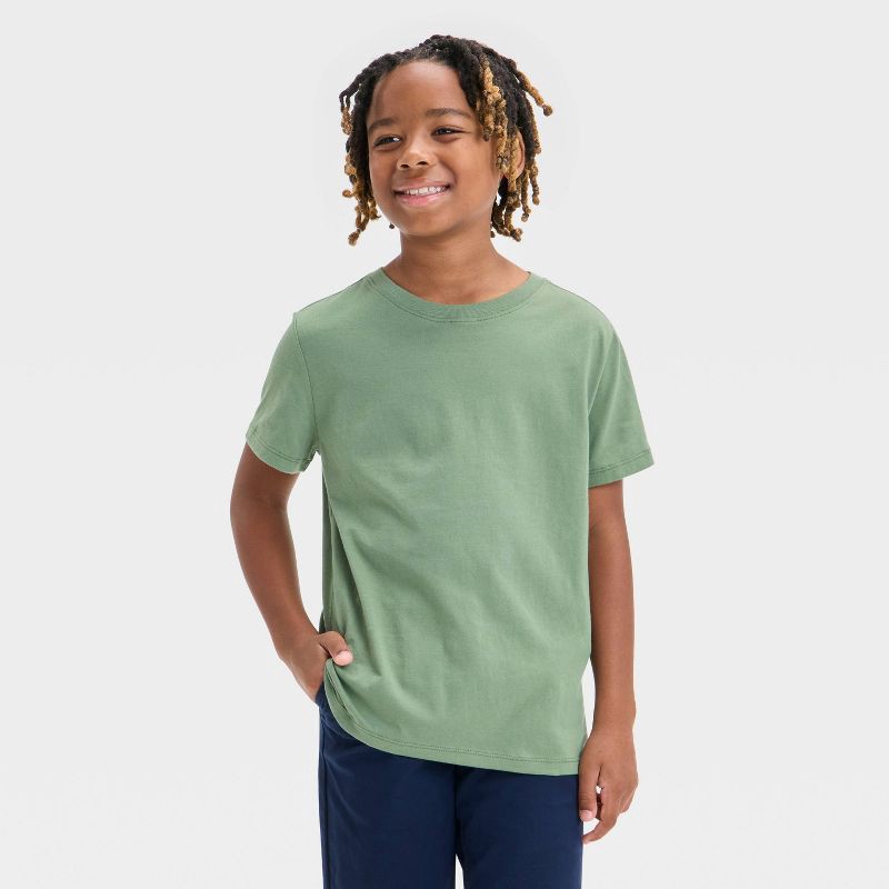 slide 1 of 3, Boys' Short Sleeve T-Shirt - Cat & Jack™ S: Cotton Blend, Recycled Polyester, Crew Neck, Pullover, Machine Washable, 1 ct