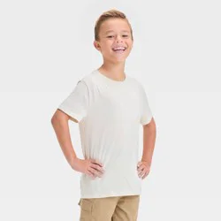 Boys' Short Sleeve T-Shirt - Cat & Jack™ Beige L: Crew Neck, Pullover, Jersey Fabric
