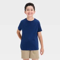 Boys' Short Sleeve T-Shirt - Cat & Jack™ Navy Blue L: Crew Neck, Pullover, Jersey Fabric