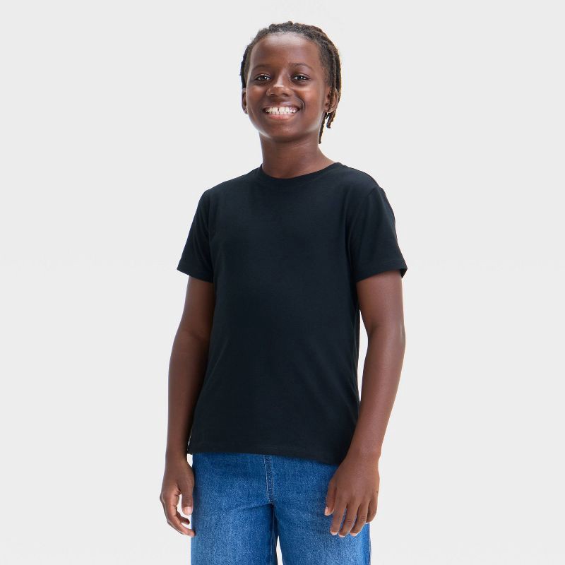 slide 1 of 3, Boys' Short Sleeve T-Shirt - Cat & Jack™ Black S: Cotton Blend, Recycled Polyester, Crew Neck, Pullover, Jersey Fabric, 1 ct