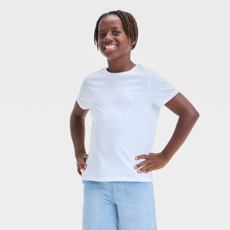 slide 1 of 3, Boys' Short Sleeve T-Shirt - Cat & Jack™ Off-White M: Cotton Blend, Recycled Polyester, Crew Neck, Pullover, Jersey Fabric, 1 ct