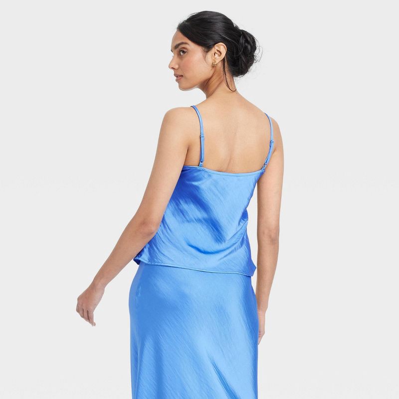 slide 2 of 3, Women's Camisole - A New Day™ Blue S: Satin Scoopneck, Adjustable Straps, Pullover Style, 1 ct