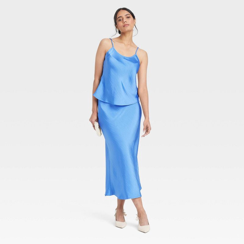 slide 3 of 3, Women's Camisole - A New Day™ Blue S: Satin Scoopneck, Adjustable Straps, Pullover Style, 1 ct