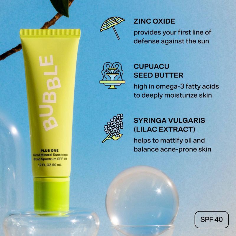 slide 3 of 8, Bubble Skincare Plus One Tinted Mineral - SPF 40 - 1.7 fl oz, 40 x 1.7 fl oz