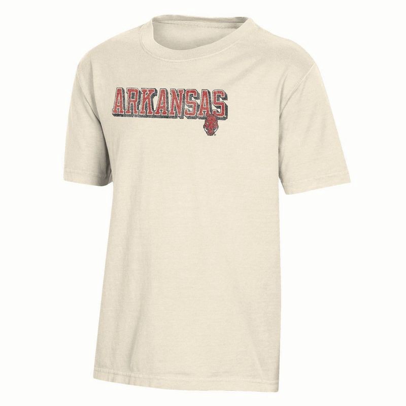 slide 1 of 3, NCAA Arkansas Razorbacks Boys' Sand T-Shirt - S: Lightweight Cotton Crew Pullover, 1 ct