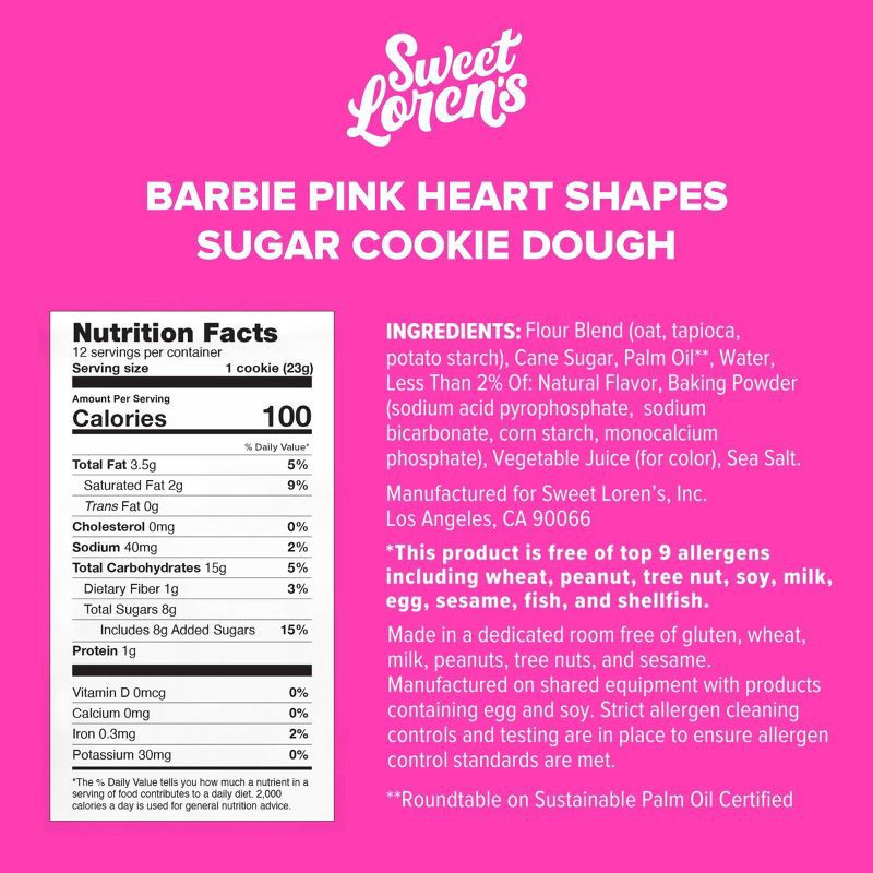 slide 2 of 8, Sweet Loren's Gluten Free Vegan Barbie Pink Heart Shapes Sugar Cookie Dough - 9.6oz/12ct, 12 ct; 9.6 oz