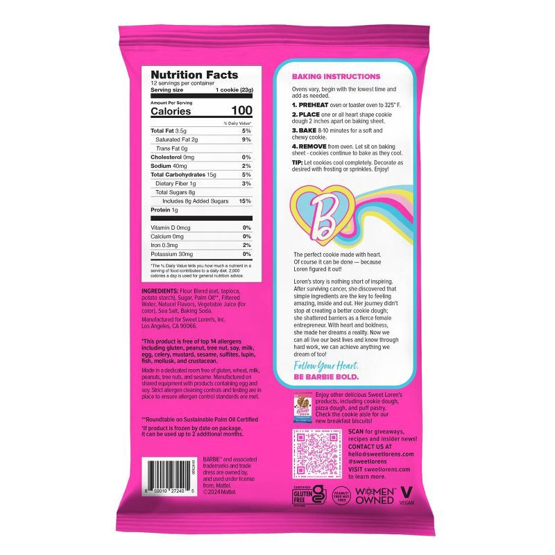 slide 5 of 8, Sweet Loren's Gluten Free Vegan Barbie Pink Heart Shapes Sugar Cookie Dough - 9.6oz/12ct, 12 ct; 9.6 oz