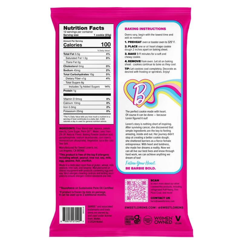 slide 5 of 8, Sweet Loren's Gluten Free Vegan Barbie Pink Heart Shapes Sugar Cookie Dough - 9.6oz/12ct, 12 ct; 9.6 oz