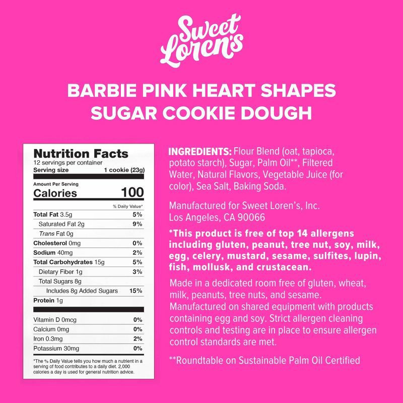 slide 2 of 8, Sweet Loren's Gluten Free Vegan Barbie Pink Heart Shapes Sugar Cookie Dough - 9.6oz/12ct, 12 ct; 9.6 oz