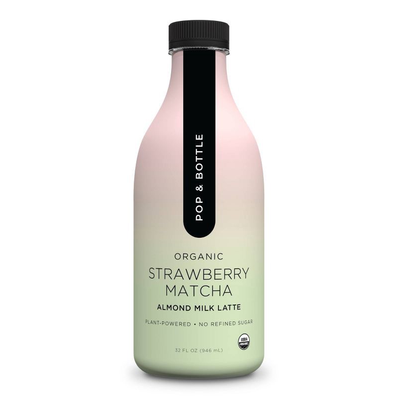 slide 1 of 6, Pop & Bottle Strawberry Matcha Almond Milk Latte - 32 fl oz, 32 fl oz