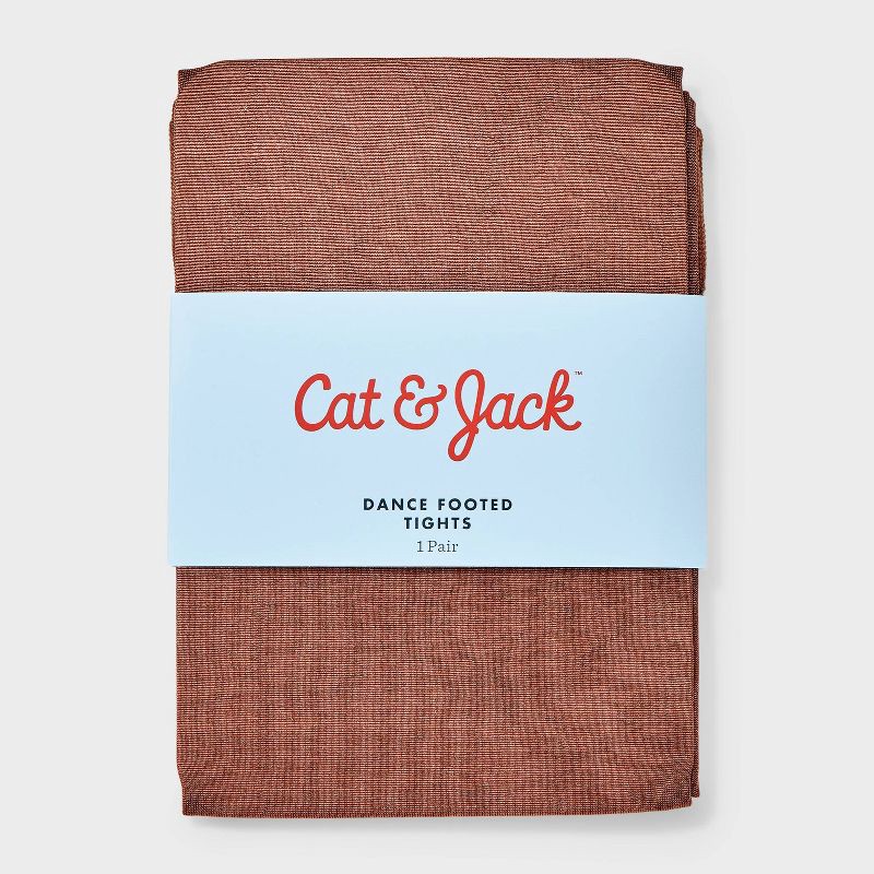 slide 2 of 3, Girls' Dance Footed Tights - Cat & Jack™ Brown L: Nylon Spandex Knit, Closed Toe, Over the Knee, 1 ct