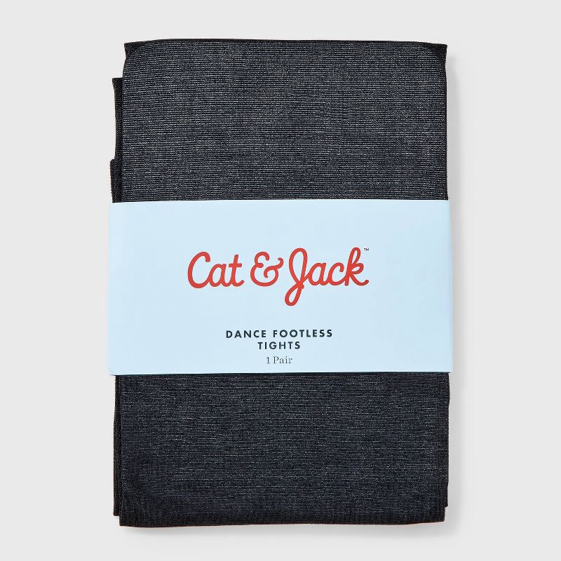 slide 2 of 3, Girls' Dance Footless Tights - Cat & Jack™ Dark Black XS: Nylon Spandex Knit, Over the Knee, Blackout, 1 ct