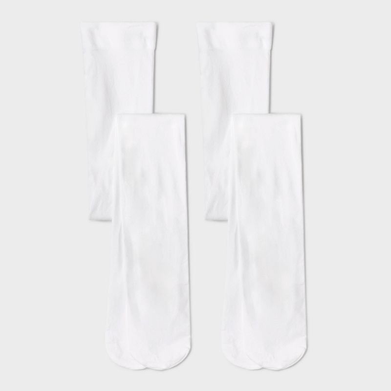 slide 1 of 3, Girls' 2pk Nylon Dance Tights - Cat & Jack™ White M: High Waisted, Opaque, Knit, Elastic Waistband, 2 ct