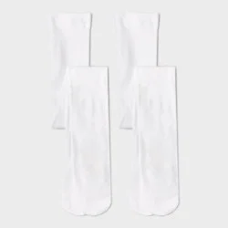 Girls' 2pk Nylon Dance Tights - Cat & Jack™ White M: High Waisted, Opaque, Knit, Elastic Waistband