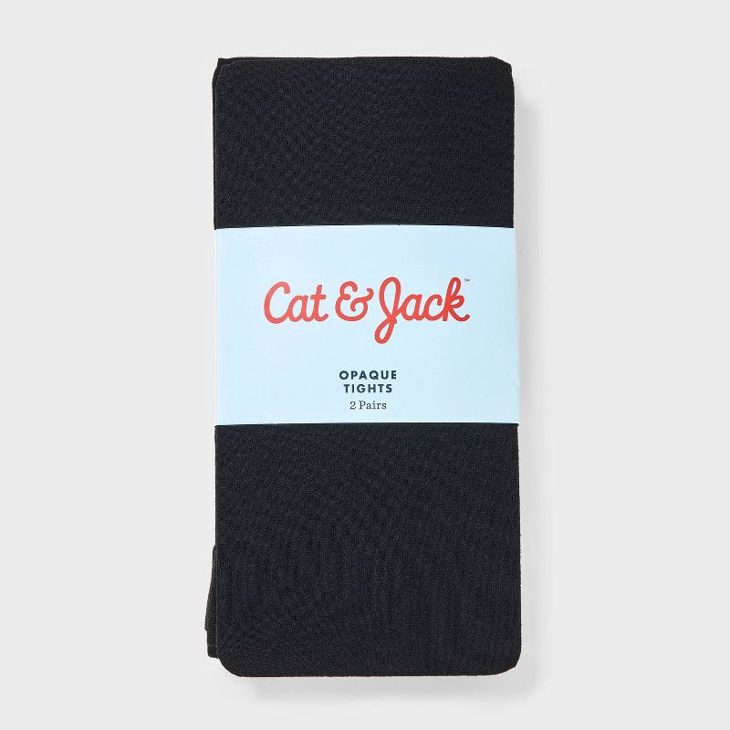 slide 2 of 3, Girls' 2pk Nylon Dance Tights - Cat & Jack™ Black M: High Waisted, Opaque, Knit, Elastic Waistband, 2 ct