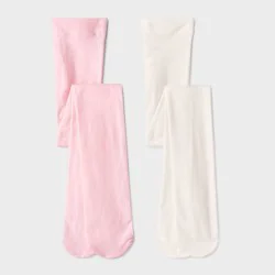Girls' 2pk Nylon Dance Tights - Cat & Jack™ Pink/Cream L