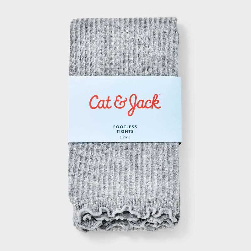 slide 2 of 3, Girls' Footless Ribbed Tights - Cat & Jack™ Heather Gray L, 1 ct