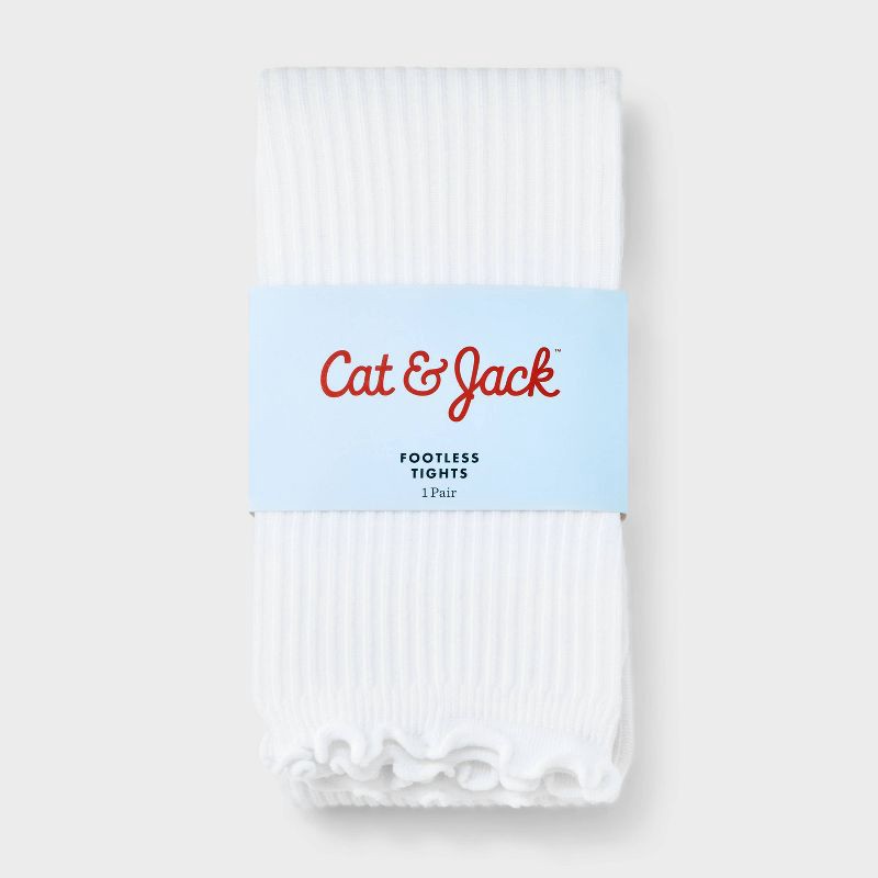 slide 2 of 3, Girls' Footless Ribbed Tights - Cat & Jack™ White S, 1 ct