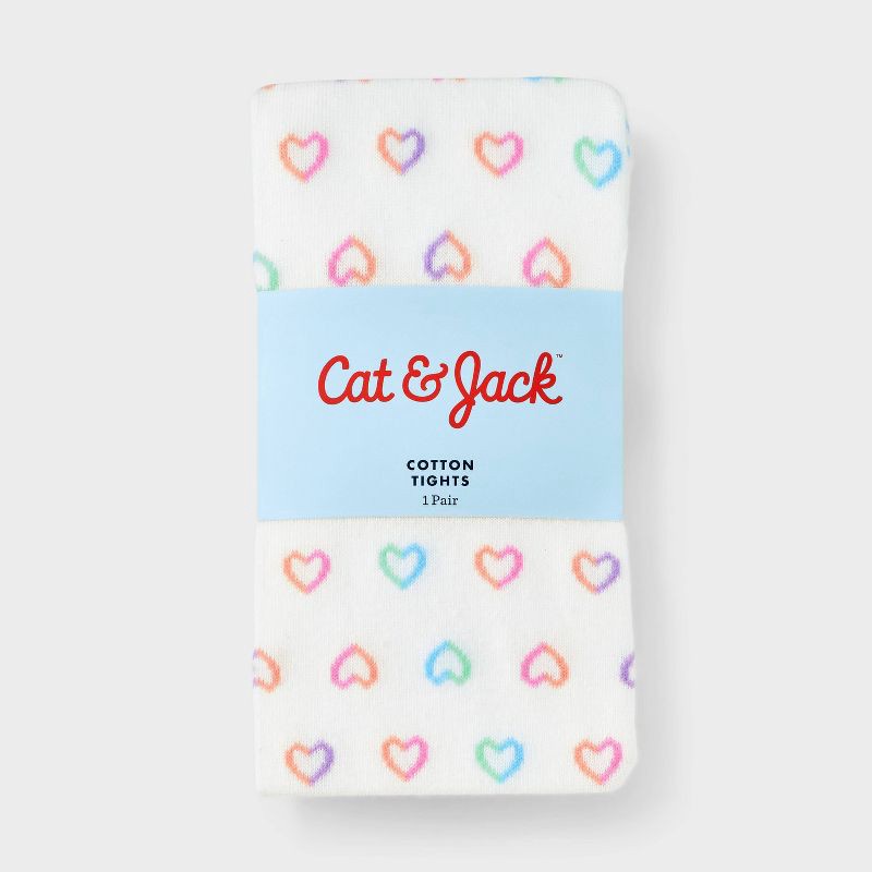 slide 2 of 3, Girls' 'Hearts' Cotton Tights - Cat & Jack™ Ivory M, 1 ct