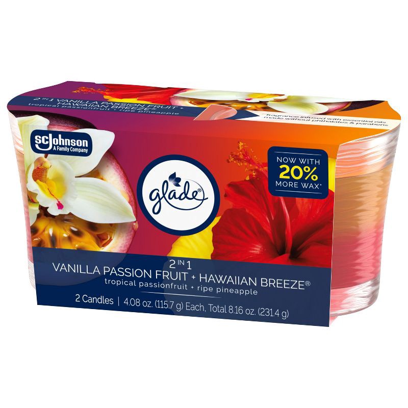 slide 11 of 12, Glade Scented Candles - Hawaiian Breeze and Vanilla Passion Fruit - 4.08oz/2ct, 4.08 oz, 2 ct