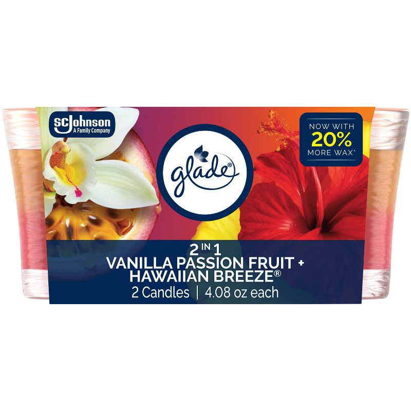 slide 1 of 12, Glade Scented Candles - Hawaiian Breeze and Vanilla Passion Fruit - 4.08oz/2ct, 4.08 oz, 2 ct