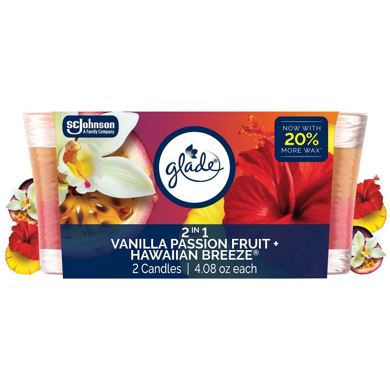 slide 1 of 12, Glade Scented Candles - Hawaiian Breeze and Vanilla Passion Fruit - 4.08oz/2ct, 4.08 oz, 2 ct