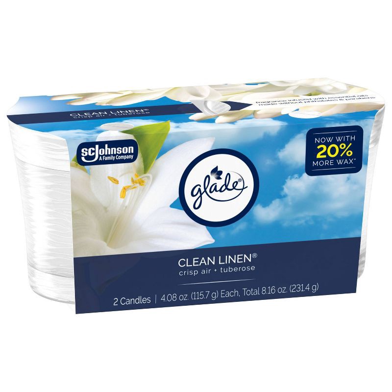 slide 12 of 12, Glade Scented Candles - Clean Linen - 4.08oz/2ct, 4.08 oz, 2 ct