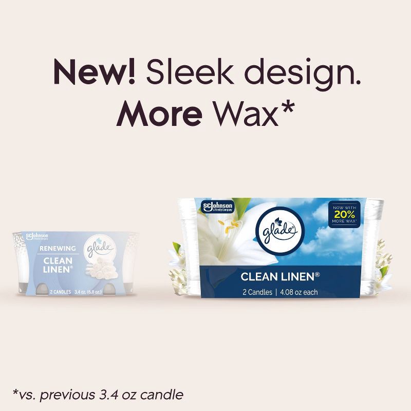 slide 6 of 12, Glade Scented Candles - Clean Linen - 4.08oz/2ct, 4.08 oz, 2 ct